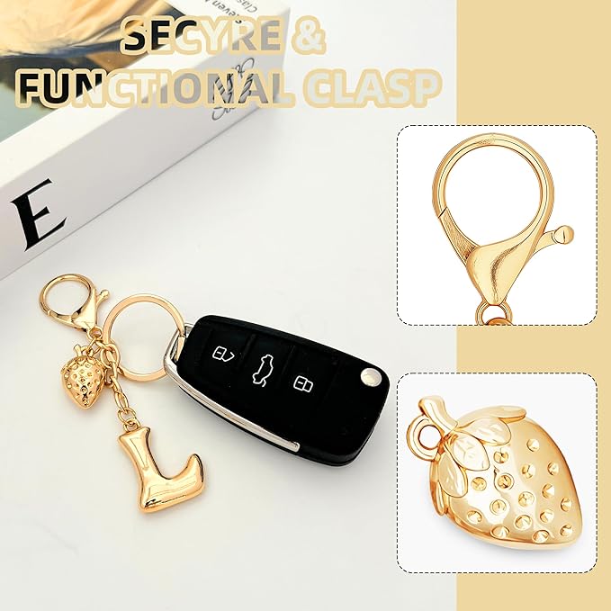 Gold Bubble Heart, Cherry, Bow & More Designs Letter Initial Keychain Bag Charms – Cute Purse Charms for Handbags