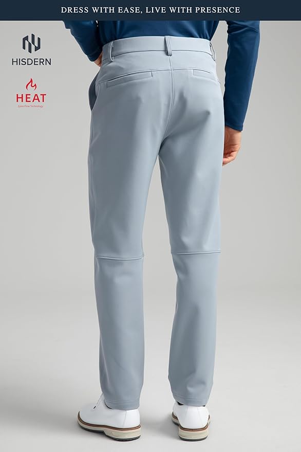 HISDERN Heat 701 Men's Thermal Golf Pants Stretch Fleece 30"/32" No Iron Comfy for Winter Business Casual with Pocket