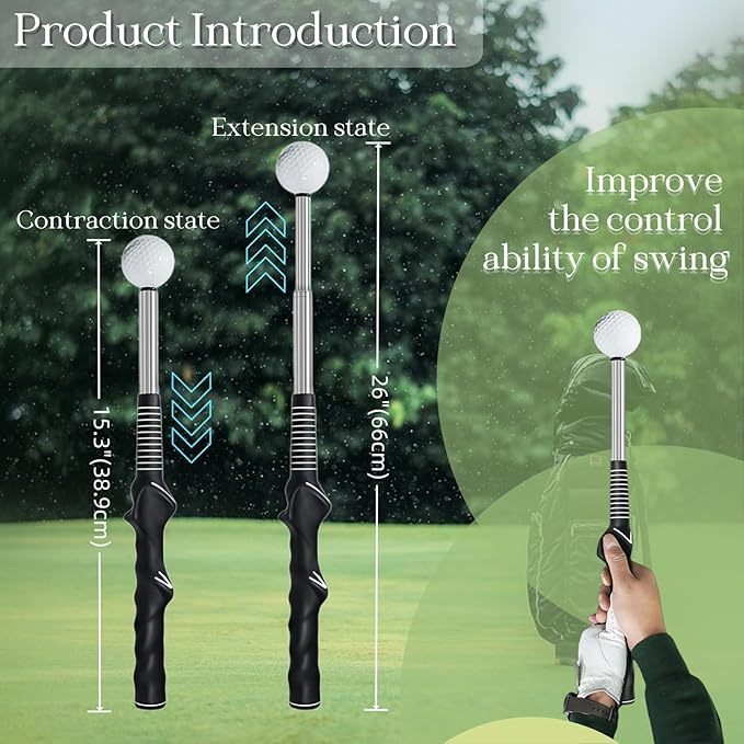 IEKEODI Retractable Golf Swing Trainer, Golf Grip Trainer and Right-Handed Golf Training Aid for Chipping Hitting, Ideal Golf Swing Training Aid with Arm Band for Indoor & Outdoor Use(Black)