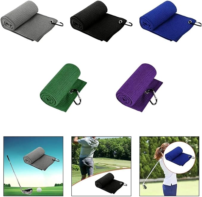 Golf Towel with Clip, Soft Microfiber Cleaning Cloth for Golf Clubs and Balls, Compact and Absorbent(A)