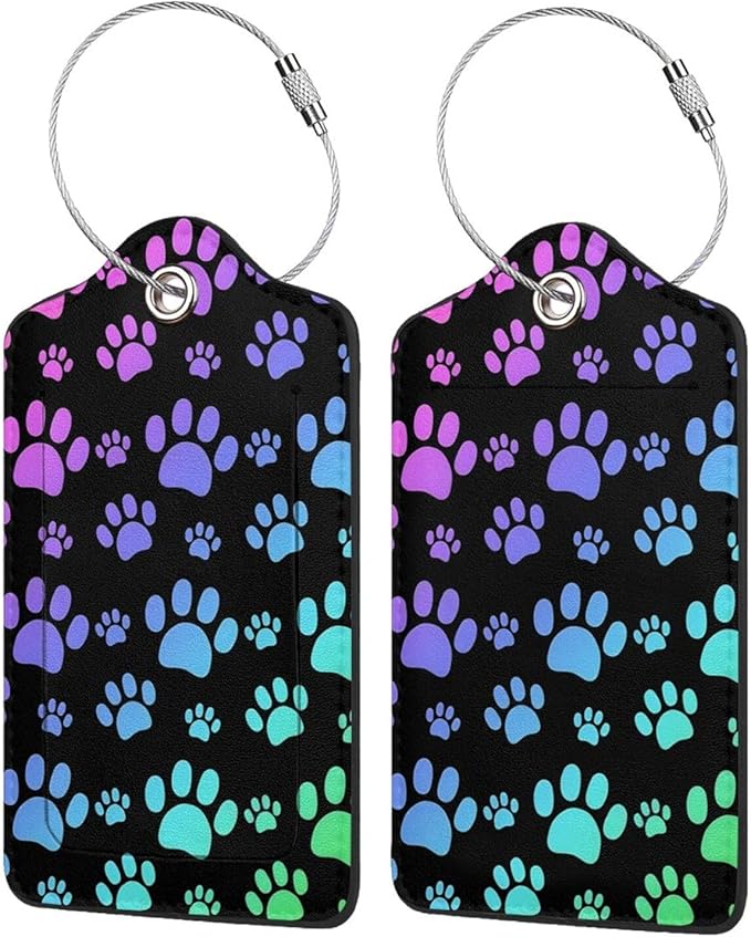 2 Pcs Luggage Tags for Suitcases Dog Paw Print PU Leather Cruise Ship Luggage Tags with Privacy Cover Label Address Card and Durable Metal Ring Suitable for Men Women Handbags Backpacks