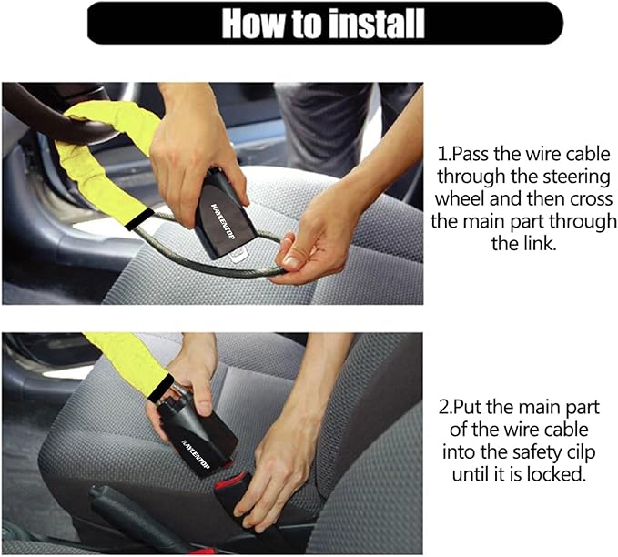 KAYCENTOP Car Steering Wheel Lock, Seat Belt Lock, Anti-Theft Device, Max 17 Inch Length, Small and Light-Weight, Multi-Functional, Fit Most Vehicle, SUV, Golf Cart Security (Yellow)