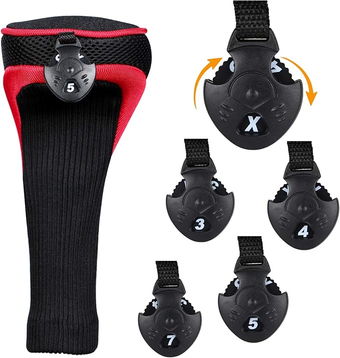 Black Golf Club Head Cover for Driver Fairway 3 Pcs Woods Headcovers, Golf Accessories Hybrid Head Covers Set with Interchangeable Tags 3 4 5 7 X
