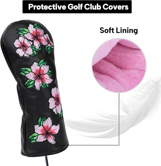 Golf Headcovers Embroidery Driver Cover Fariway Wood Headcover Hybrid Head Covers Leather Golf Club Covers for Most Brand,Black