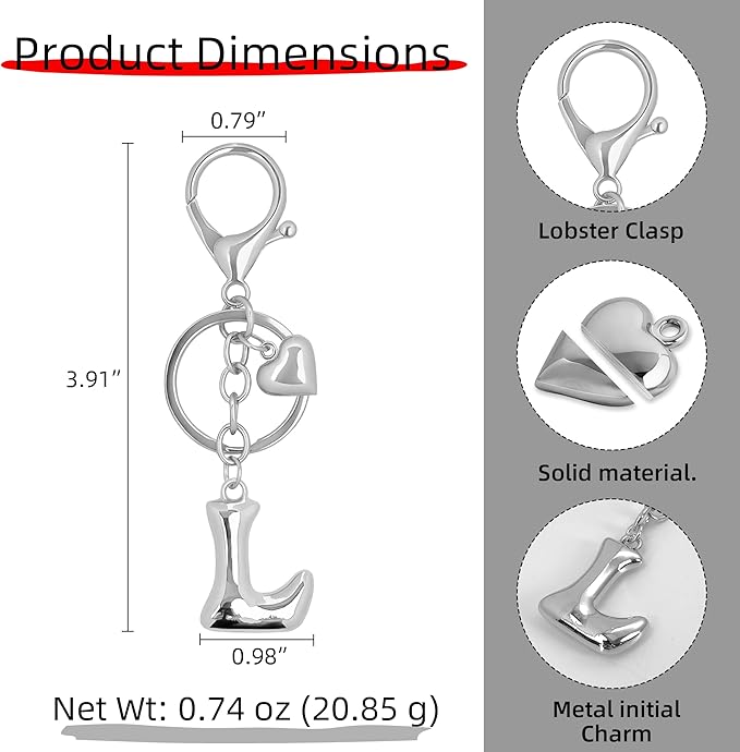 Gold Bubble Heart, Cherry, Bow & More Designs Letter Initial Keychain Bag Charms – Cute Purse Charms for Handbags