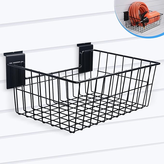 Slatwall Baskets, 15-Inch Width Heavy Duty Steel Wire Slat Wall Hanging Basket - Versatile Slatwall Accessory for Retail, Garage, Office, Sports, Toys, and More (5 Pack)