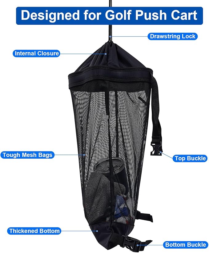 Golf Push Cart Storage Bag,Golf Cart Organizer, Backside Extension Storage Bag,Closure Push Cart Net Mesh Accessories