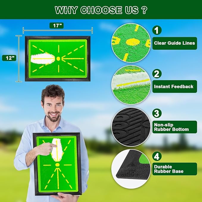Golf Training Mat 12”*17“with Instant Swing Feedback & Durable - Portable Practice Mat for Indoor/Outdoor Use, Ideal for Golfers of All Levels, for Men Women