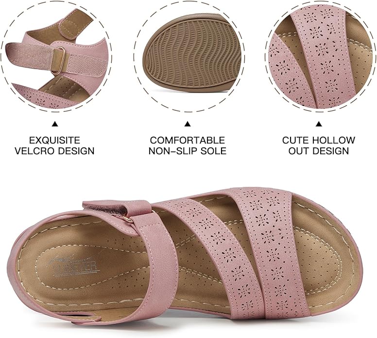SHIBEVER Women's Wedge Sandals Platform: Comfortable Dressy Arch Support Ankle Strap - Summer Open Toe Women Sandals