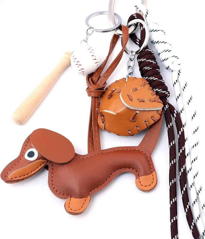 Unique Keychain Designer Rope Bag Charms for Handbag - Cute Teddy Bear Purse Charm - Leather Dachshund Accessory