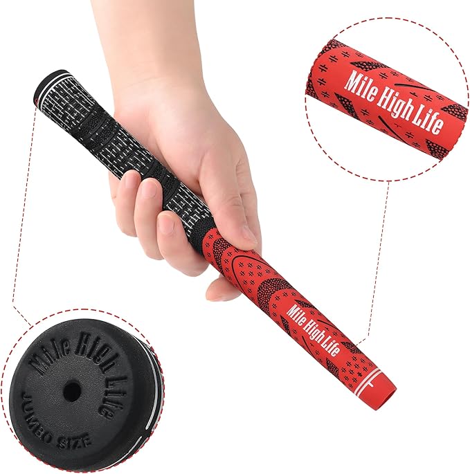 Mile High Life Golf Grips 13 Pack / 3 Pack - All-Weather Soft Rubber Golf Club Grips - High Shock Absorption, Enhanced Traction - Standard, Midsize & Jumbo Size (Core 0.58"-0.61")