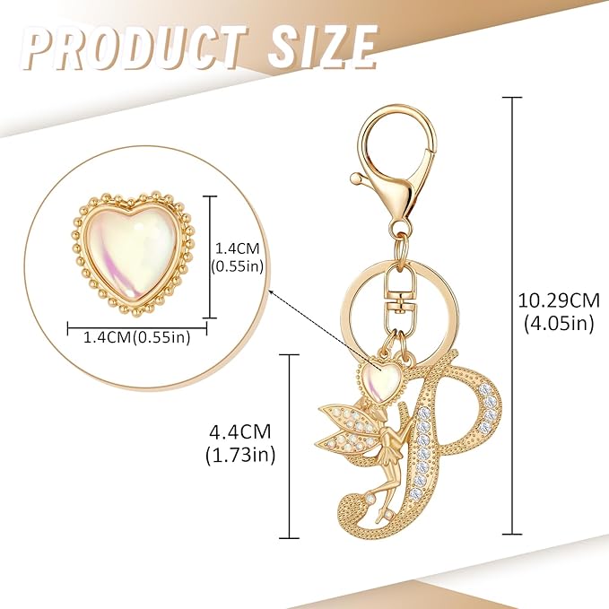 Gold Plated Alphabet Initial Letter Keyring Keychain for Women Girls Crystal Key Chains for Wallet Backpack Bag Charm