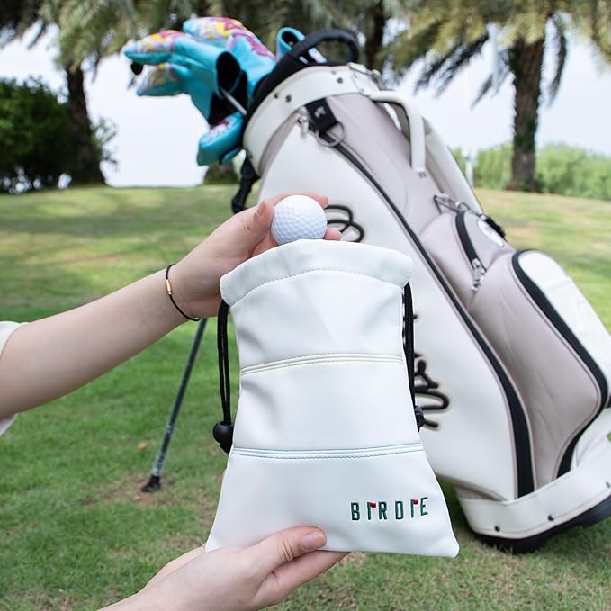Golf Valuables Pouch, Leather Golf Tee Pouch with Drawstring Closure Golf Ball Tee Handbag Portable Golf Accessories