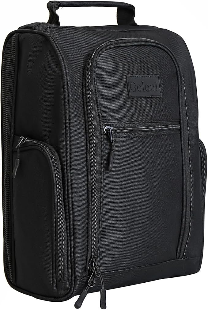 Goloni Golf Shoe Bag for Men & Women, Padded Travel Shoe Bag with Side Accessory Pockets,Sport Shoe Carrier for Golf Shoes,Socks,Tees & Balls,Durable & Lightweight Design(Black)