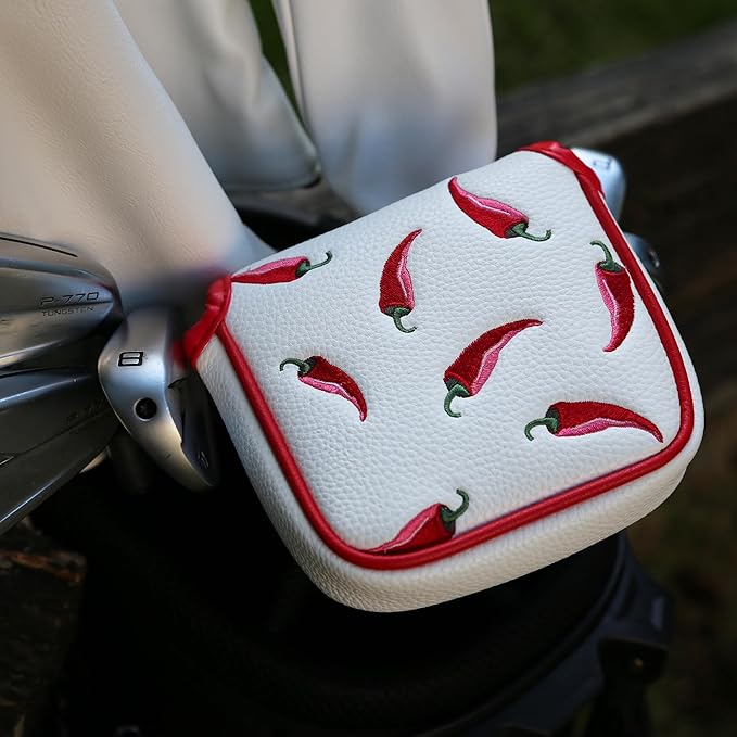 Golf Club Headcover, Premium Leather Embroidery Mallet Putter Cover Blade Head Covers, Stylish Golf Accessories, Great Golf Gifts for Men and Women Golfers