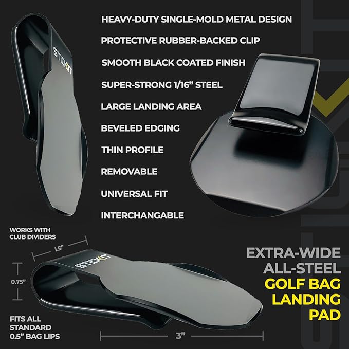 STICKIT Magnetic Golf Bag Landing Pad I Metal Bag Clip for Quick and Easy Use of Magnetic Golf Gear & Accessories with Convenient Positioning on Your Golf Bag