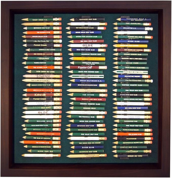 Eureka Golf Pencil Display Case with Acrylic Cover | Holds 96 Round or Hexagonal Pencils | Cherry Finish | USA Made