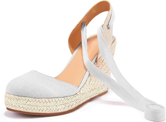 FISACE Womens Summer Espadrille Heel Platform Wedge Sandals Ankle Buckle Strap Closed Toe Shoes