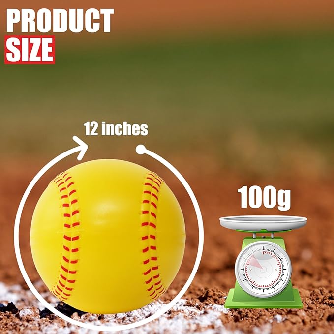 GKK 12 inch Foam Training Softballs, Yellow with Red Spray Lines 4-Pack Hitting Practice, Suitable for Girls, Practice Throwing, Safe for Soft Materials