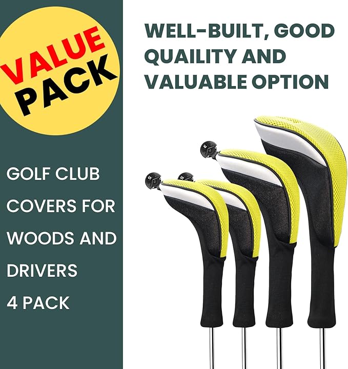 FINGER TEN Golf Club Head Covers Woods Driver Fairway Hybrid 3/4/5 Set, Headcovers Men 1 3 5 7 X Interchangeable Number Tag, Fit All Wood Clubs