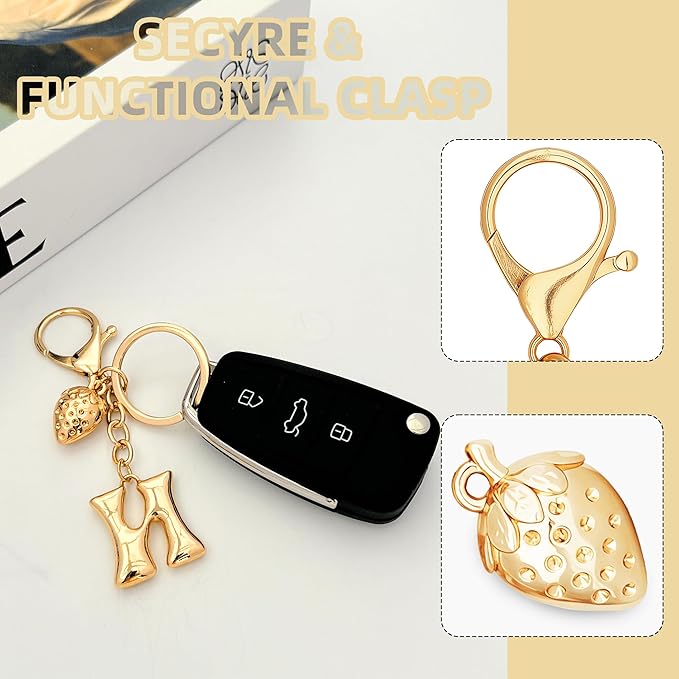 Gold Bubble Heart, Cherry, Bow & More Designs Letter Initial Keychain Bag Charms – Cute Purse Charms for Handbags