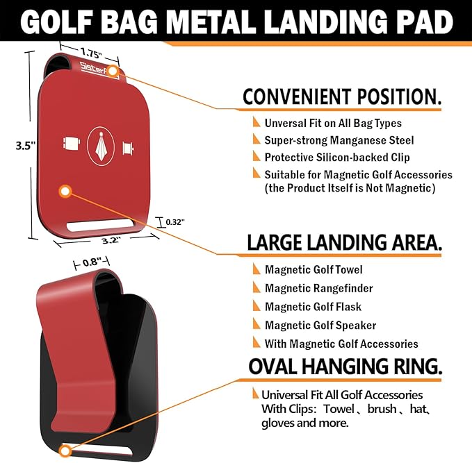 Golf Bag Metal Landing Pads for Magnetic Golf Towel,Golf Rangefinder,Golf Flask,Golf Speaker- Quick Access to Magnetic Golf Equipment and Accessories-Golf Gift -US Patent