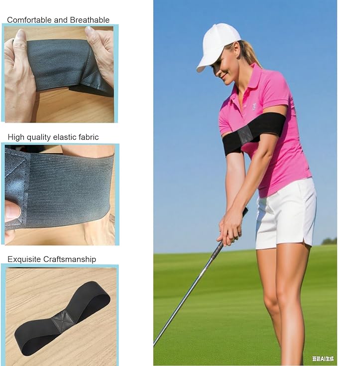 2PCS Golf Swing Trainer Aid - Swing Correction Arm Band for Muscle Memory, Sync Arms & Fix Chicken Wing, Portable Golf Training Aid for Right or Left-Handed Players, All Skill Levels