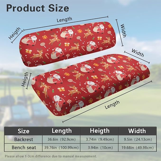 Golf Cart Seat Covers, Universal Fit & Nonskid Bottom Fits for Club Car 2 Person Seats Golf Carts