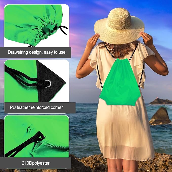 KUUQA 2Pcs Green Drawstring Backpack Bags Cinch Sack Bulk String Backpack Storage Bag