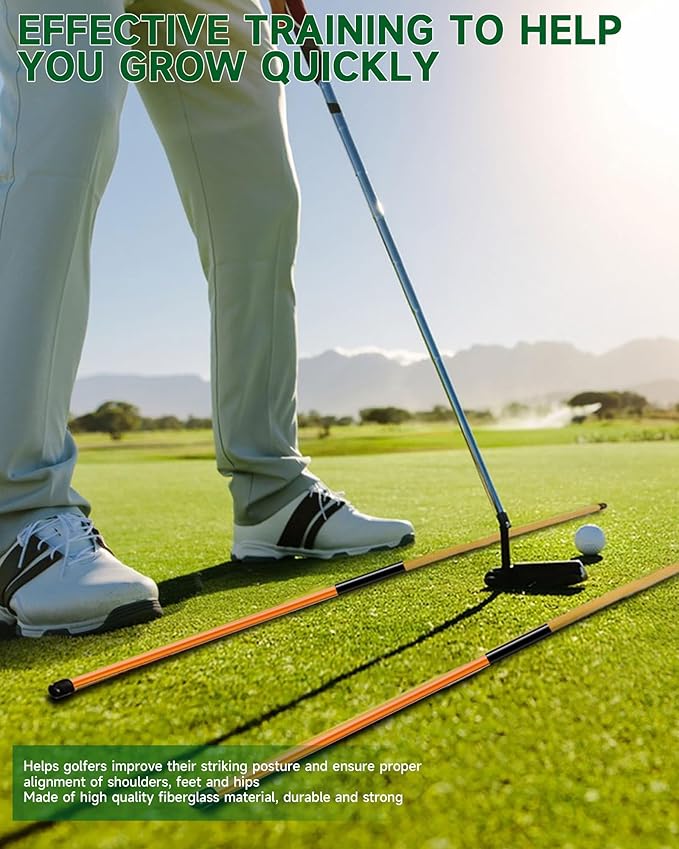 CAITON Golf Alignment Sticks 2 Sets - 48inch Alignment Practice Rods, Foldable for Easy Portability, Golf Training Aids to Improve Golf Swing, Putting Posture, with Storage Tube