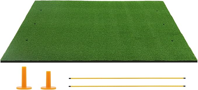 Goplus Golf Mat, 5x3ft/5x4ft Golf Hitting Mat 20/25/27/32mm Thick w/2 Alignment Sticks & 2 Golf Tees, Portable Artificial Turf Grass Training Mat Practice for Indoor Outdoor