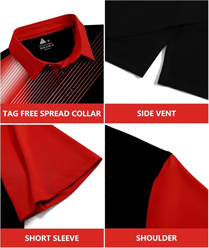 JACKETOWN Mens Polo Shirts Short Sleeve Print Dry Fit Performance Moisture Wicking Casual Collared Golf Shirts
