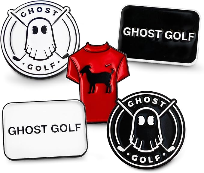 Ghost Golf Ball Markers, 5-Pack - Magnetic Ball Marker Tool for Hat Clip or Divot Tool - Cast Stainless Steel - Cool Golf Accessories & Must Haves for Putting Green - Gifts for Men Golfers