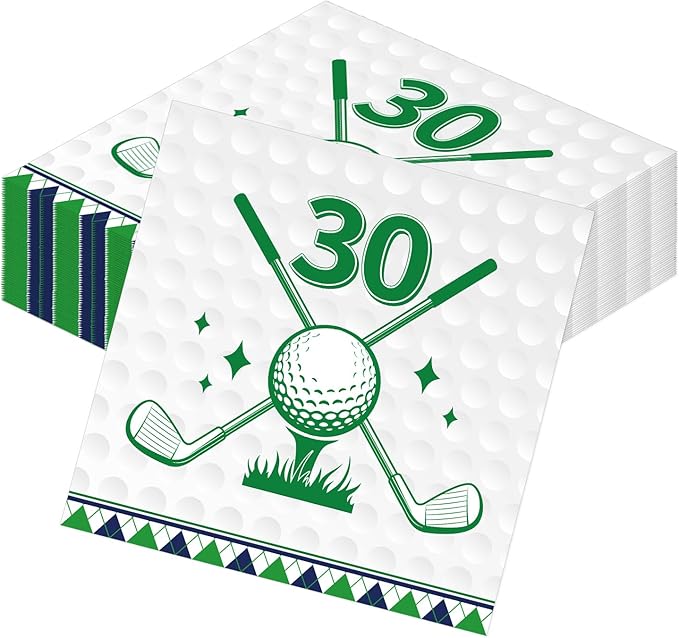 Golf 30th Birthday Party Napkins Decorations, Disposable Paper Golf Napkins Supplies Pack of 50, Sports Birthday Party Decor Size 6.5 Inch