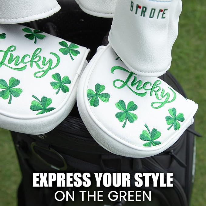 Golf Mallet Putter Cover Head Cover, Magnetic Closure Lucky Clover Design Premium Leather Golf Headcovers Golf Mallet Putter Cover Fits for OZ1 MEZZ 1 MEZZ1 MAX Putter