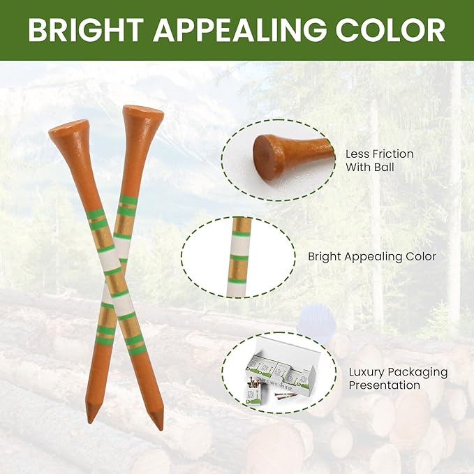 Premium Bamboo Wood Golf Tees Unique Box Design 18-Pack Per Box Value 18/72/180 Pack, Wooden Tees in 2 3/4" 3 1/4" Durable for Golfers, USA Flag Design Pro Tee Choice