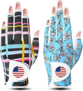 Golf Gloves Women with Ball Marker 2 Pack, Right Handed Golfer Left Hand, Ladies Breathable Soft All Weather Grip Glove Fit Size Small Medium Large XL