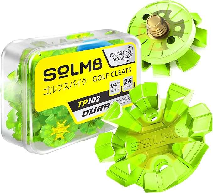 SOLM8 Golf Shoe Replacement Spikes - Metal Screw Threading Dia ¼ Inch/6mm Easy to Install on Cricket & Golf Cleats (Spanner Included)