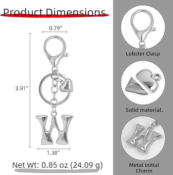 Gold Bubble Heart, Cherry, Bow & More Designs Letter Initial Keychain Bag Charms – Cute Purse Charms for Handbags
