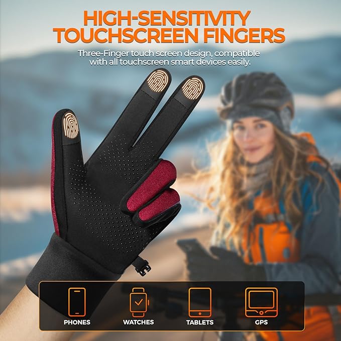 rivmount Winter Gloves Women Men for Cold Weather, Running Driving Cycling, Water-Resistant & Touch Screen, Snow Ski Gloves Liner, Warm Glove for Daily Work & Sports Outdoor