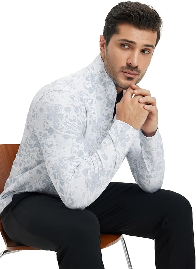 M MAELREG Quarter Zip Golf Pullover Men Dry Fit Long Sleeve Performance Wicking 1/4 Zip Full Print Pullover Mens Sweatshirt