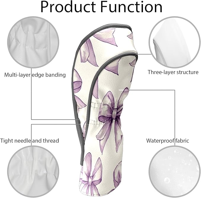 Golf Club Covers PU Leather Waterproof Golf Club Head Covers for Fairway Woods and Driver White Fishbone Pattern Driver Cover Suitable for Most Brands