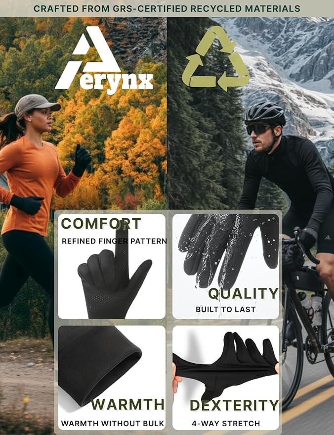 Lightweight Running Winter Gloves Touch Screen Gloves Liners for Cycling Biking for Men Women