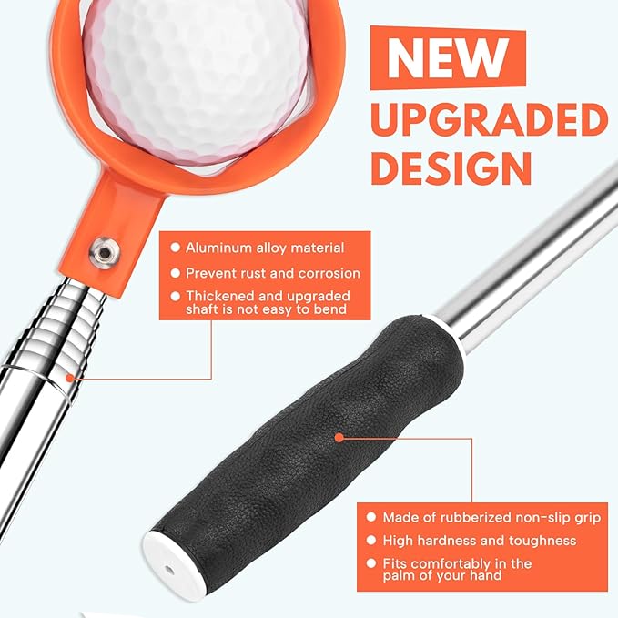 Golf Ball Retriever Telescopic 9/12FT Golf Ball Retriever for Water Aluminum Alloy Golf Ball Water Retrievers Golf Accessories Golf Gift for Men