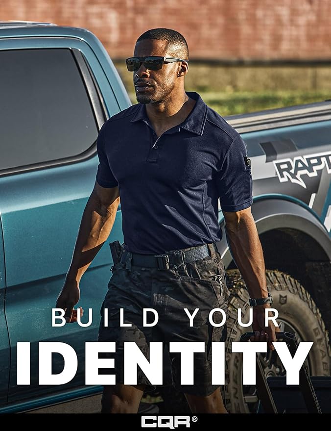 CQR Men's Polo Shirts, Tactical Short Sleeve Golf Performance Shirts, Lightweight Dry Fit UPF 50+ Pique