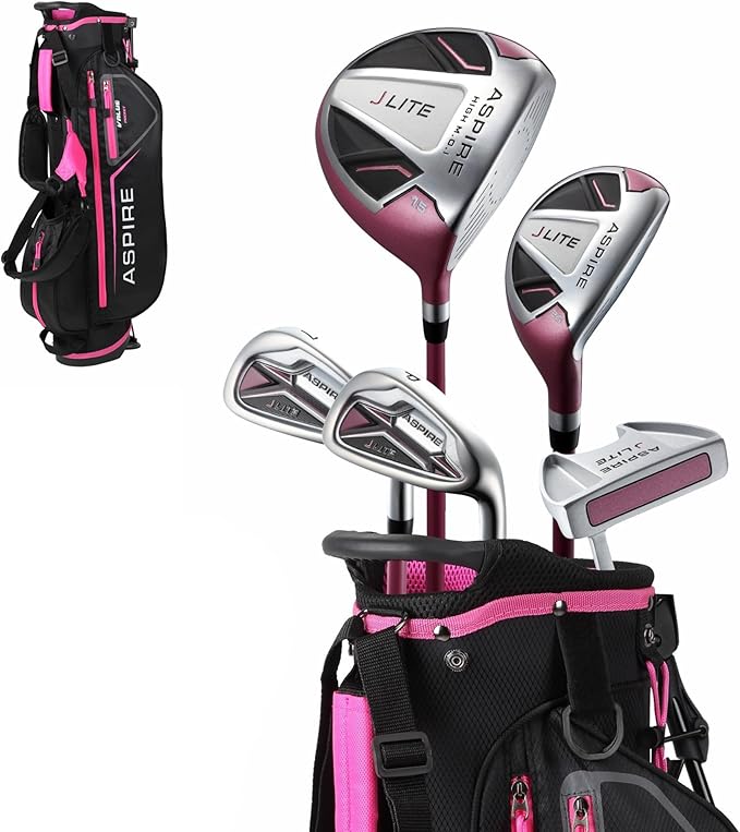 Aspire X-Lite Super Performance Junior Golf Club Set - Right-Handed Kids Golf Set with Driver, Hybrid, 7 Iron, Putter, Stand Bag & Headcovers