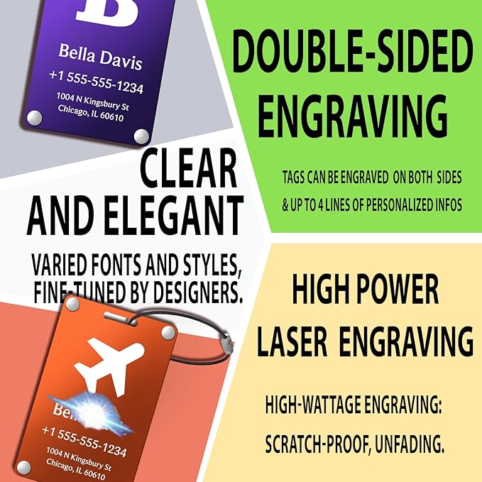 Luggage Tags for Suitcases 4 Pack: Personalized Luggage Tags for Backpacks & Bags Tags with Coustomizable Texts (Green)