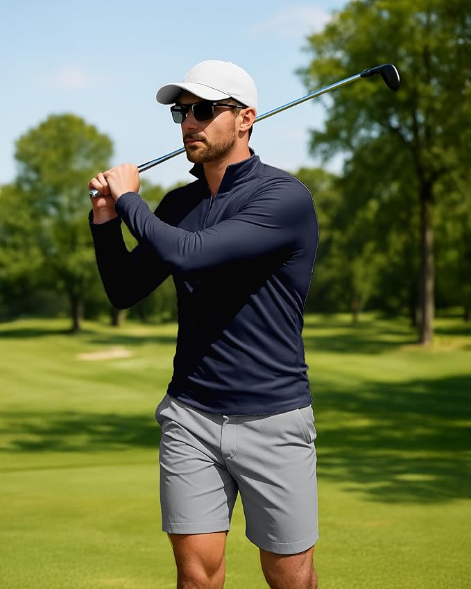 Boladeci Men's UPF 50+ Sun Shirts 1/4 Zip Long Sleeve SPF UV Protection Lightweight Quick Dry Quarter Zip Golf Shirts