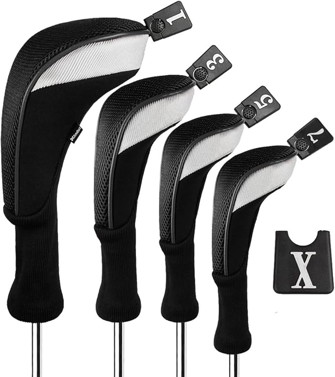 Andux 4pcs/Set Mesh Golf 460cc Driver Fairway Wood Club Head Covers Long Neck with No. Tags
