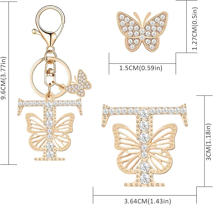 Gold Plated Alphabet Initial Letter Keyring Keychain for Women Girls Crystal Key Chains for Wallet Backpack Bag Charm